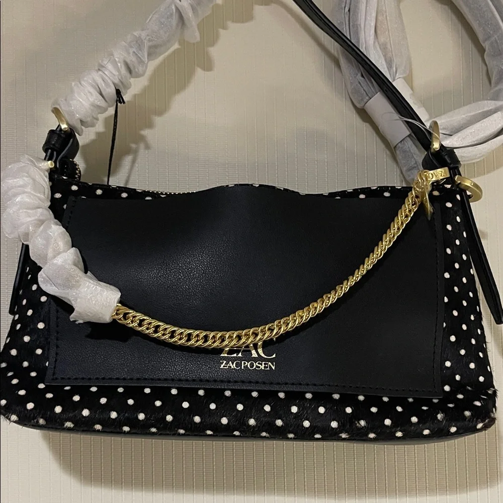 NWT Elegant Zac Posen Black and White Polka Dot Shoulder & Crossbody Bag